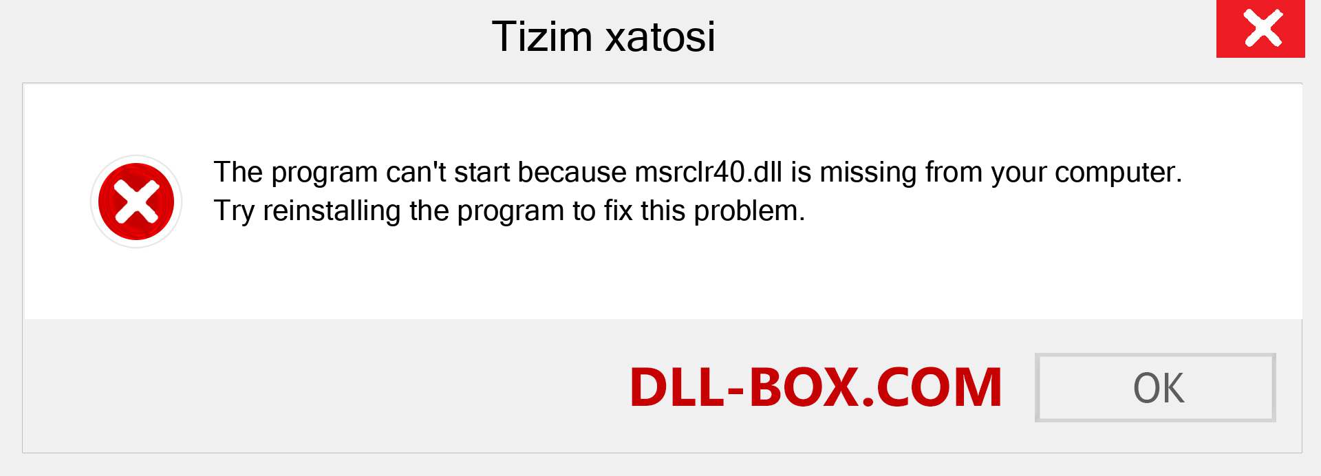 msrclr40.dll fayli yo'qolganmi?. Windows 7, 8, 10 uchun yuklab olish - Windowsda msrclr40 dll etishmayotgan xatoni tuzating, rasmlar, rasmlar